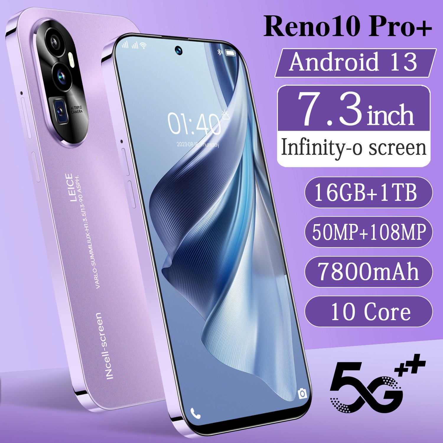 Mobile 5g Smartphone Reno10 Pro+ 5g Android smartphones16Gb+1Tb full Display 7.3 Inch Coloros 13.1 Android 13 Mobile
